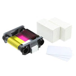 Evolis Badgy Consumables Pack Badgy Consumables Kit, 1 x YMCKO ribbon - 100 prints, 100 blank white PVC CR80 credit sized cards, 30 mil thickness, fits for: Badgy 100 & 20, CBGP0001C