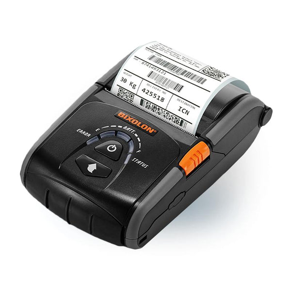 A black Bixolon thermal receipt printer with a paper print roll coming out of the top, shown on a clean white background.