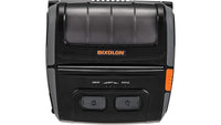 A Bixolon black thermal label printer with an orange logo and an orange side switch, shown against a plain white background.