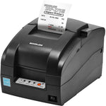 A black Bixolon thermal receipt printer with a paper print roll coming out of the top, shown on a clean white background.