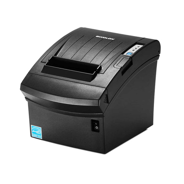 Black thermal printer on a white background