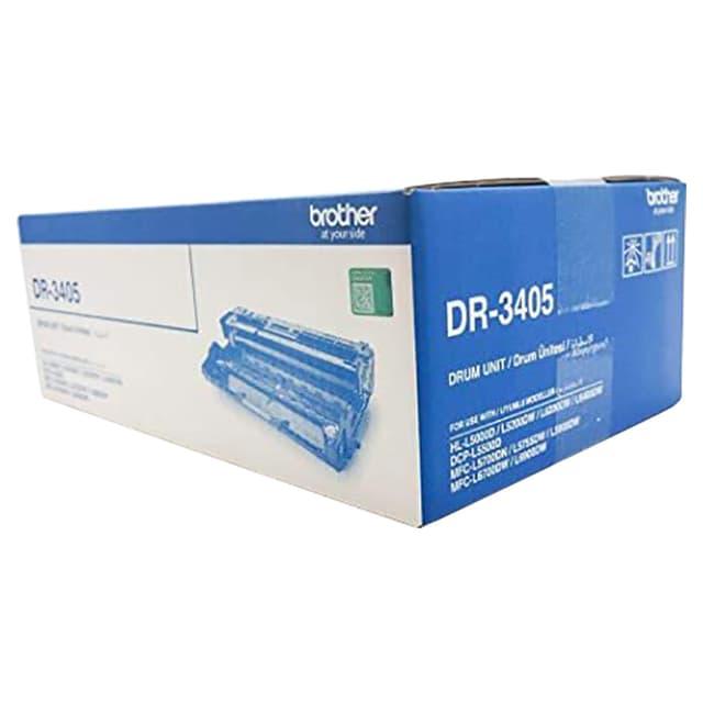 Brother DR-3405 toner drum unit packaging box in blue and white, showing the product model and a printed image of the drum unit.