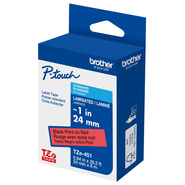Brother P-touch TZe-451 Laminated Label Tape – 24mm Black on Red