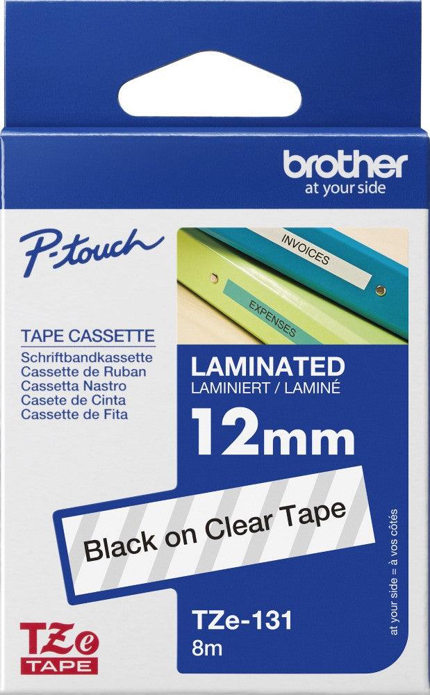 Brother P-touch TZe131 Label Tape – 12mm Black on Clear Laminated