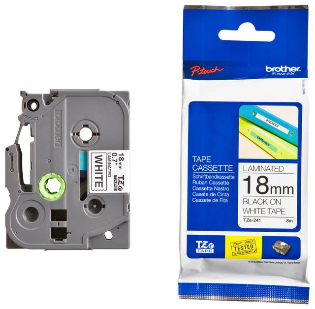 Brother TZe-241 18mm Black-on-White Laminated Label Tape – 8m Cassette for P-Touch Printers