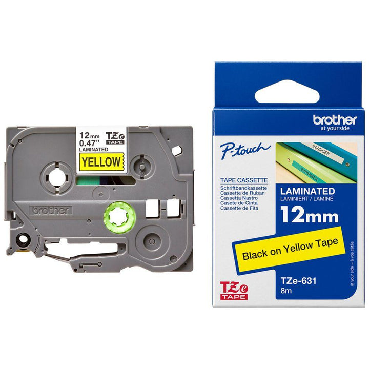Brother TZe-631 12mm Black-on-Yellow Laminated Label Tape – 8m Cassette for P-Touch Printers