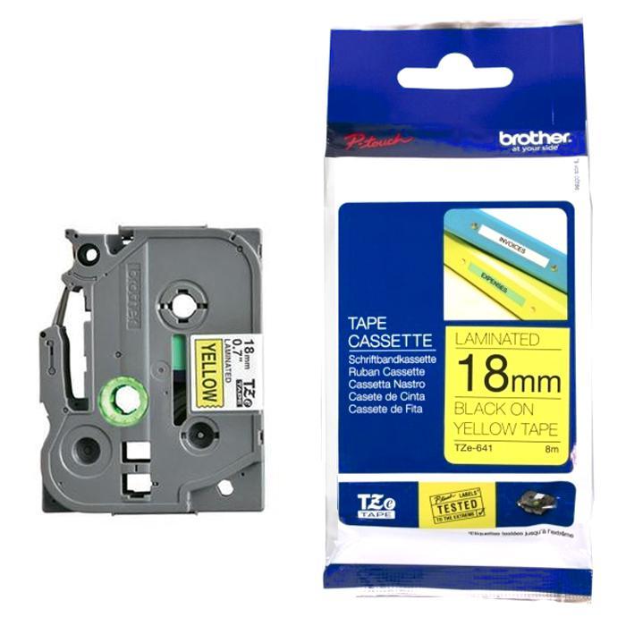 Brother TZe-641 18mm Black-on-Yellow Laminated Label Tape – 8 m Roll for P-Touch Printers