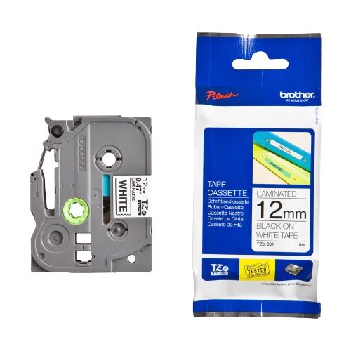 Brother TZe231 12mm Black-on-White Laminated Label Tape – 8m Roll for P-Touch Printers