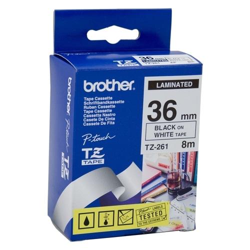 Brother TZe‑261 36 mm Black-on-White Laminated Label Tape – 8 m Roll for P‑Touch Printers