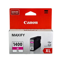 Canon MAXIFY Maxify XL 1400 Magenta (M) ink cartridge retail packaging, featuring a red and white box with a picture of the black and magenta cartridge.