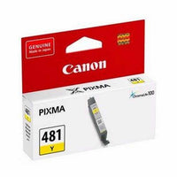 Canon PIXMA 481 Yellow ink cartridge in its original white and red retail packaging, featuring the Canon and Pixma logos.