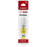 Canon PIXMA 40 Yellow genuine ink bottle in its original retail packaging, featuring a red and white cardboard sleeve with a clear window showing the yellow ink bottle inside.