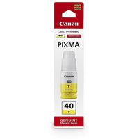 Canon PIXMA 40 Yellow genuine ink bottle in its original retail packaging, featuring a red and white cardboard sleeve with a clear window showing the yellow ink bottle inside.