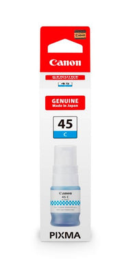 Canon PIXMA 45 C Genuine Ink Tank cartridge in its original retail packaging, featuring a red and white header card with the Canon logo and a blue color indicator.