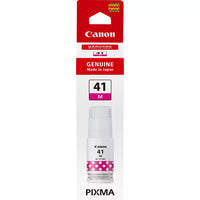 Canon Pixma 41 Magenta ink cartridge in its original retail packaging, featuring a red and white header card with the Canon logo and a clear view of the small white bottle with a pink polka-dot label.
