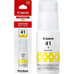 Canon PIXMA 41 Yellow genuine ink bottle next to its original retail packaging on a white background.