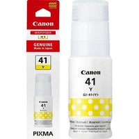 Canon PIXMA 41 Yellow genuine ink bottle next to its original retail packaging on a white background.