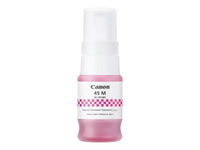 Canon ink bottle with pink and white design on a white background