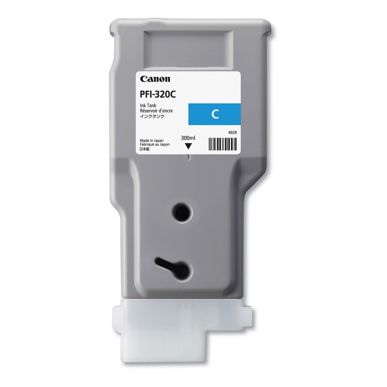Canon PFI-320C ink tank on a white background