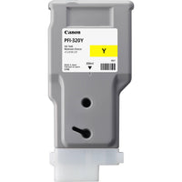 Canon PFI-320Y yellow ink tank cartridge, model 4831, featuring a gray plastic body with a white label and a translucent white plastic cap at the bottom, shown on a solid white background.