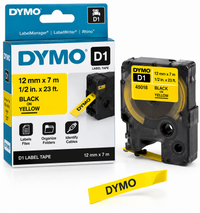 Dymo 45018 D1 Label Tape – 12mm x 7m, Black on Yellow | For Dymo Label Printers