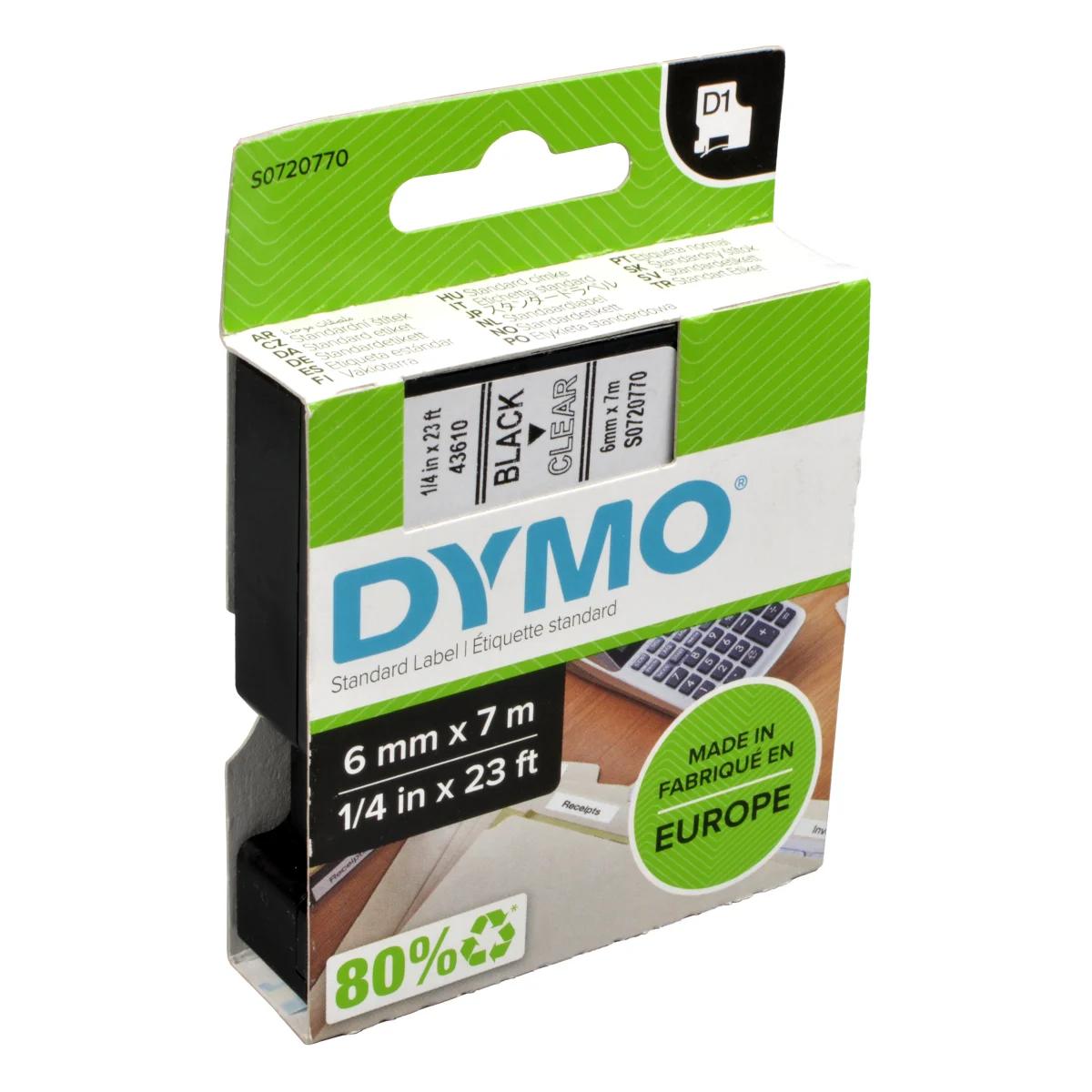 DYMO 43610 Standard D1 Labeling Tape Black Print on Clear Tape – 6mmx7mm | S0720770