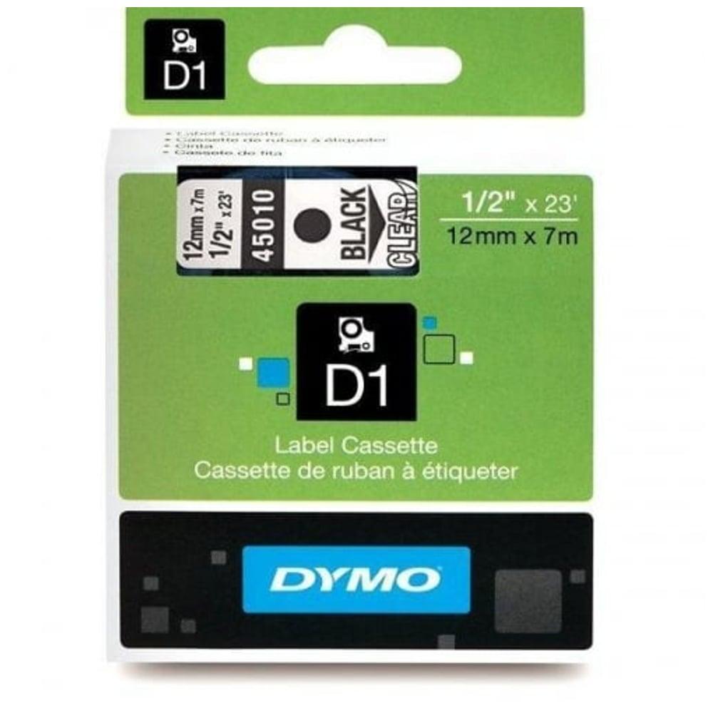 DYMO 45010 D1 Label Tape 12mm x 7m Black on Clear – Pack of 5