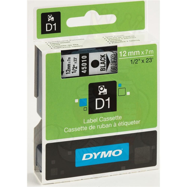 DYMO 45010 D1 Label Tape 12mm x 7m Black on Clear for DYMO Label Printers