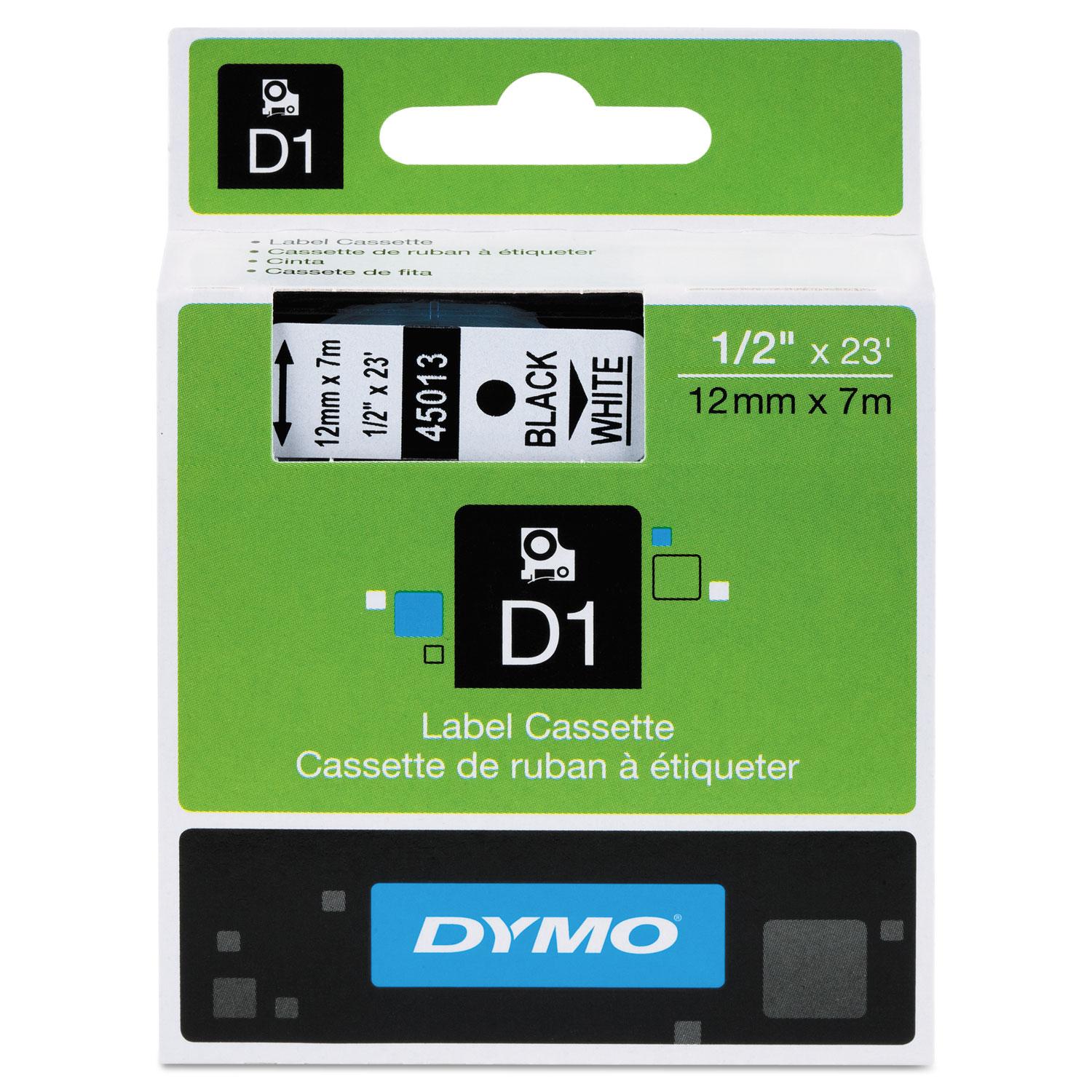 DYMO 45013 D1 Label Tape 12mm x 7m Black on White – Pack of 5