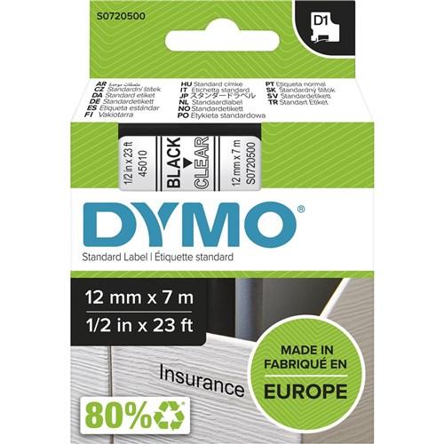 DYMO D1 45010 Labeling Tape UAE – 12MM x 7M, Black Print on Clear Tape | S0720500