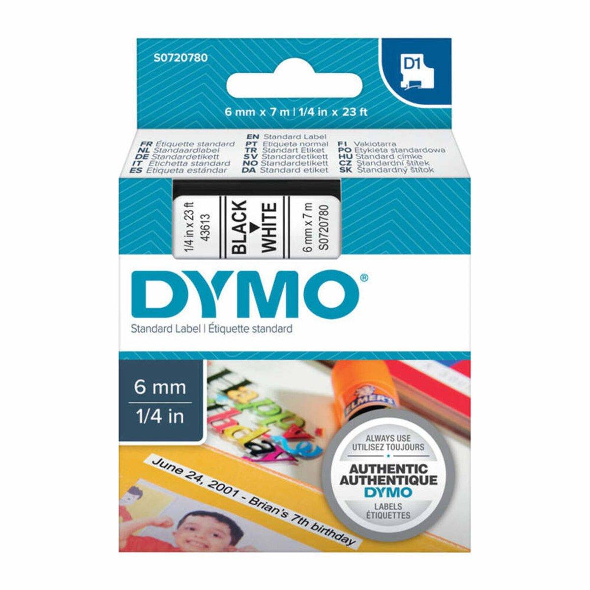 Dymo label tape packaging with blue and white design