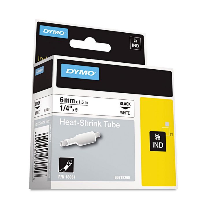 DYMO Industrial Heat-Shrink Labels 6MM-18051 – 1.5m Length, White Tube with Black Text