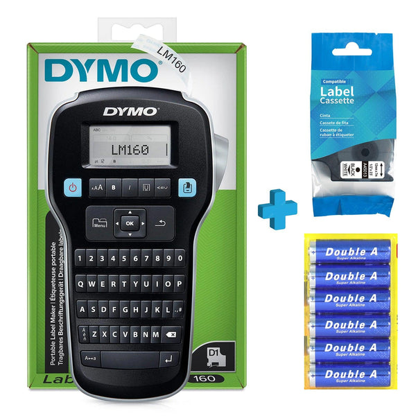 DYMO LabelManager 160 Label Maker Bundle – English Keypad + 12mm Tape + 6 AAA Batteries