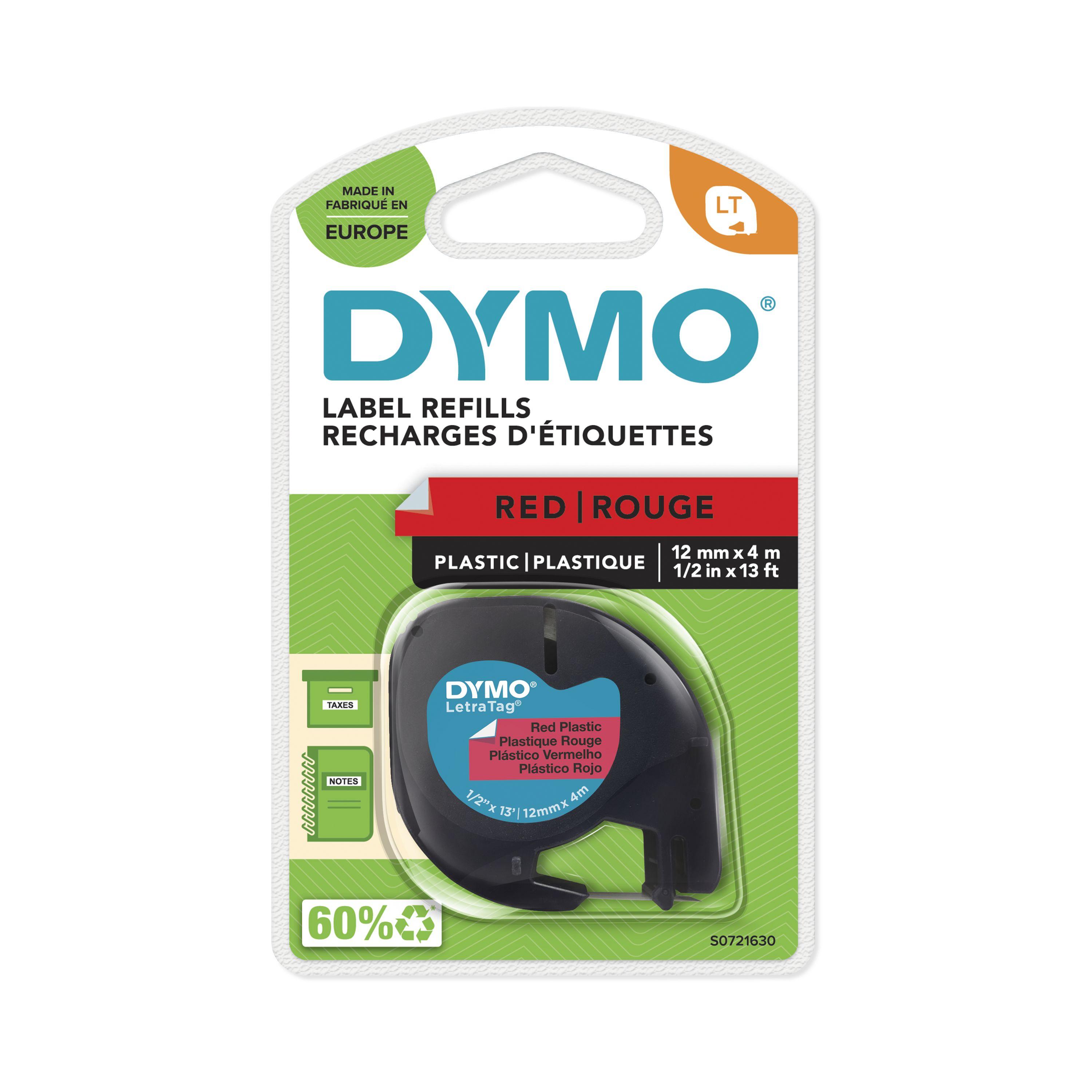 DYMO LetraTag® Plastic Labels – S0721630, Black on Red
