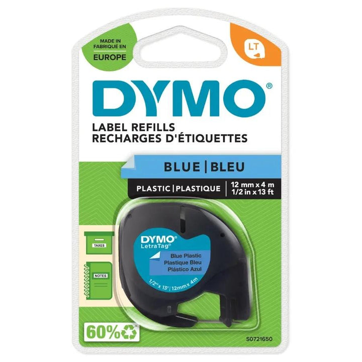 DYMO LetraTag® Plastic Labels – S0721650, Black on Blue