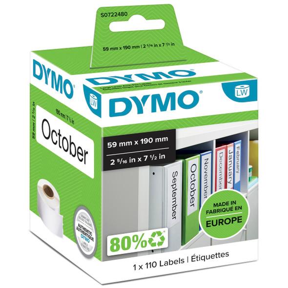 DYMO Lever Arch File Labels – S0722480, 59mm x 190mm, 110 Labels