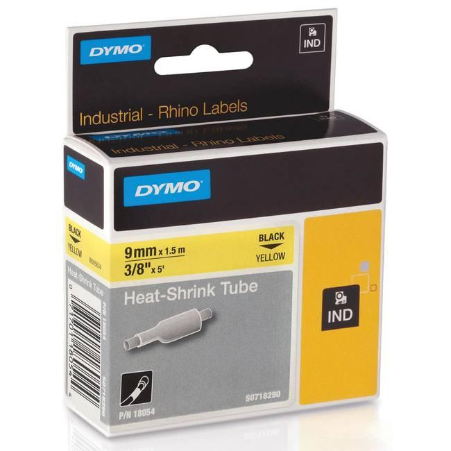 DYMO RHINO 18054 Heat Shrink Tubing – Black on Yellow, 9mm × 1.5m, 3:1 Shrink Ratio