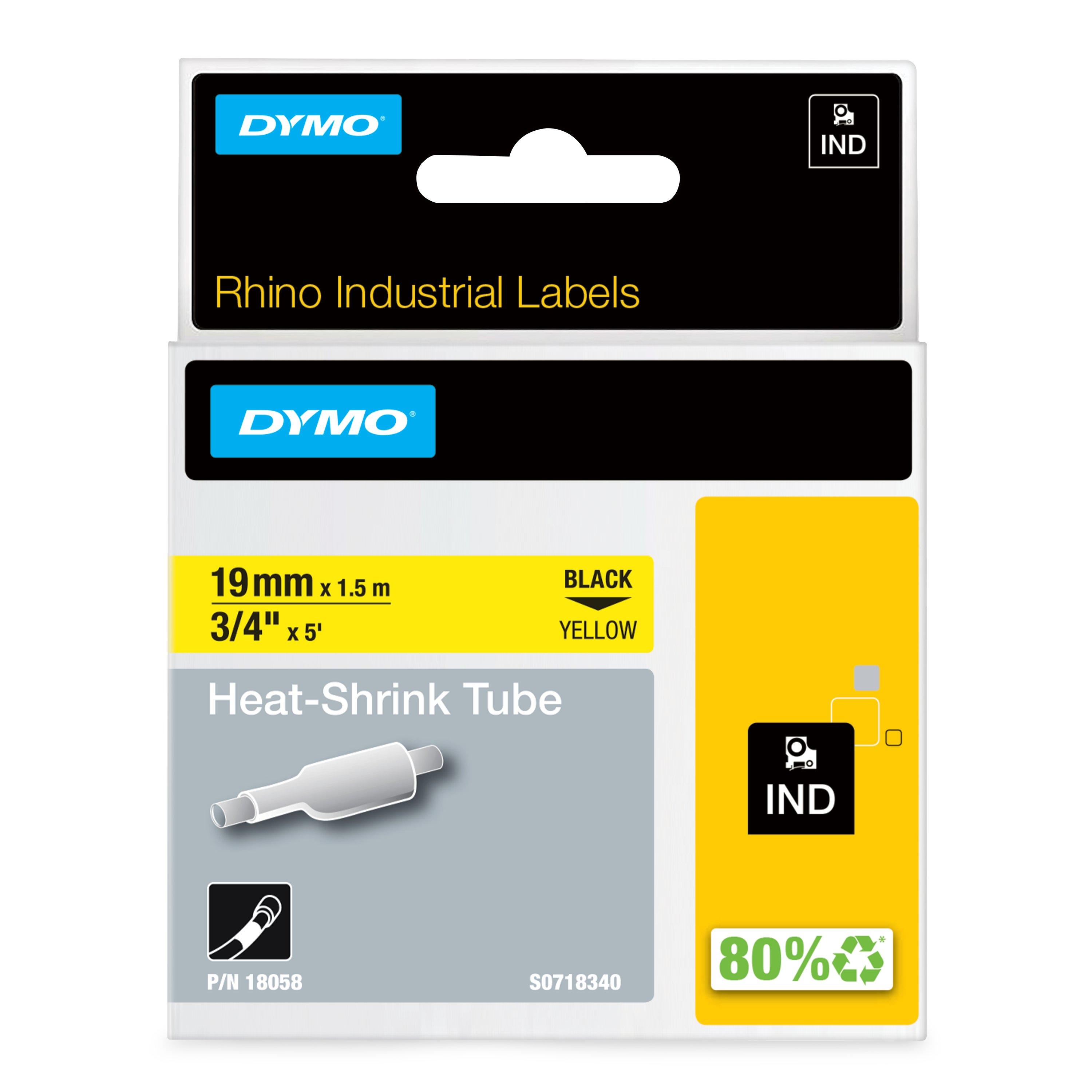 DYMO Rhino 18058 Heat-Shrink Tube – Black on Yellow, 19mm