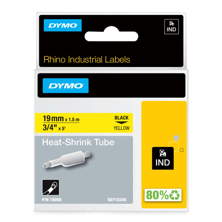 DYMO Rhino 18058 Heat-Shrink Tube – Black on Yellow, 19mm