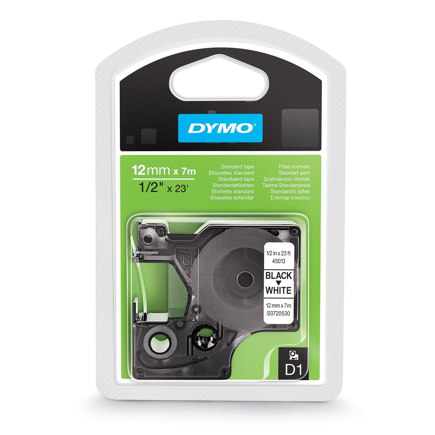 Dymo 45013 D1 Label Tape – 12mm x 7m, Black on White | For Dymo Label Printers