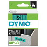 Dymo 45019 D1 Label Tape – 12mm x 7m, Black on Green | For Dymo Label Printers
