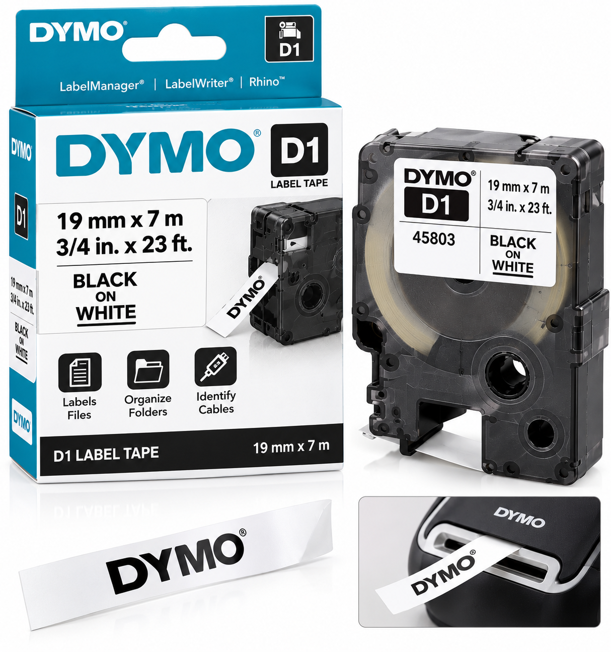 Dymo 45803, D1 Tape,19mm x 7m, Black on White
