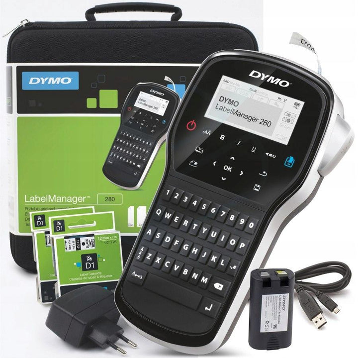 DYMO LabelManager 280 Rechargeable Label Maker Kit – 2 D1 Tapes, Case & 2 AC Adapters