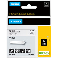 DYMO Rhino 18444 Vinyl Label Tape 12mm x 5.5m – Black on White