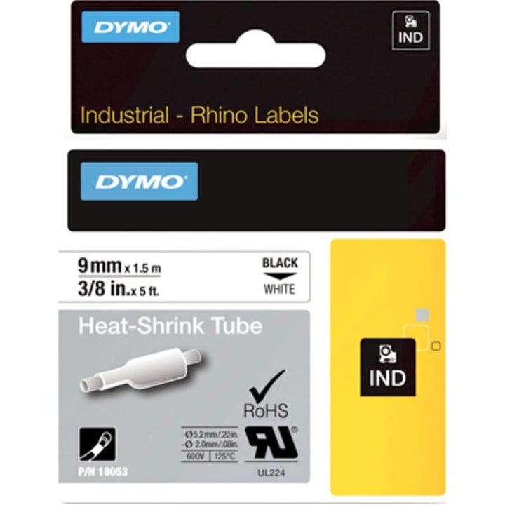 DYMO Rhino 18053 Heat-Shrink Tube 9mm – Black on White, 1.5m