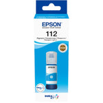 Epson 112 pigment ink bottle in its original retail packaging, featuring a blue and white box with a clear window showing the ink cartridge inside.