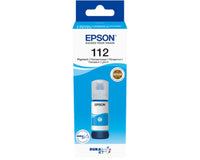 Epson 112 pigment ink bottle in its original retail packaging, featuring a blue and white box with a clear window showing the ink cartridge inside.