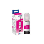 Epson 112 Magink 11ml ink bottle next to its original retail packaging box, both in magink pink and white with a blue header on the box.