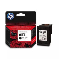 HP 652 black ink cartridge with packaging on a white background