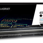 HP LaserJet 659A black toner cartridge shown in front of its retail box on a clean white background.